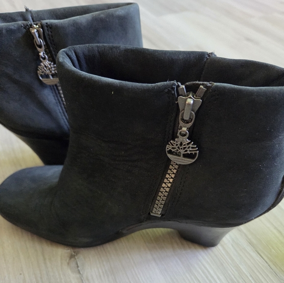 Timberland‎ Baychester Black Leather Suede Ankle Boots Womens 8 Heeled Booties - Picture 6 of 13